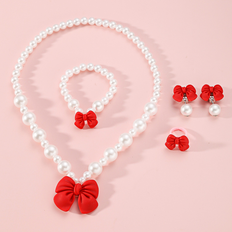 Detský set náhrdelníka s mašľou, prsteň a náramok, Princezná séria – ručná výroba; plast/živica; guľový reťaz; príves z živice; vek 3–10 rokov