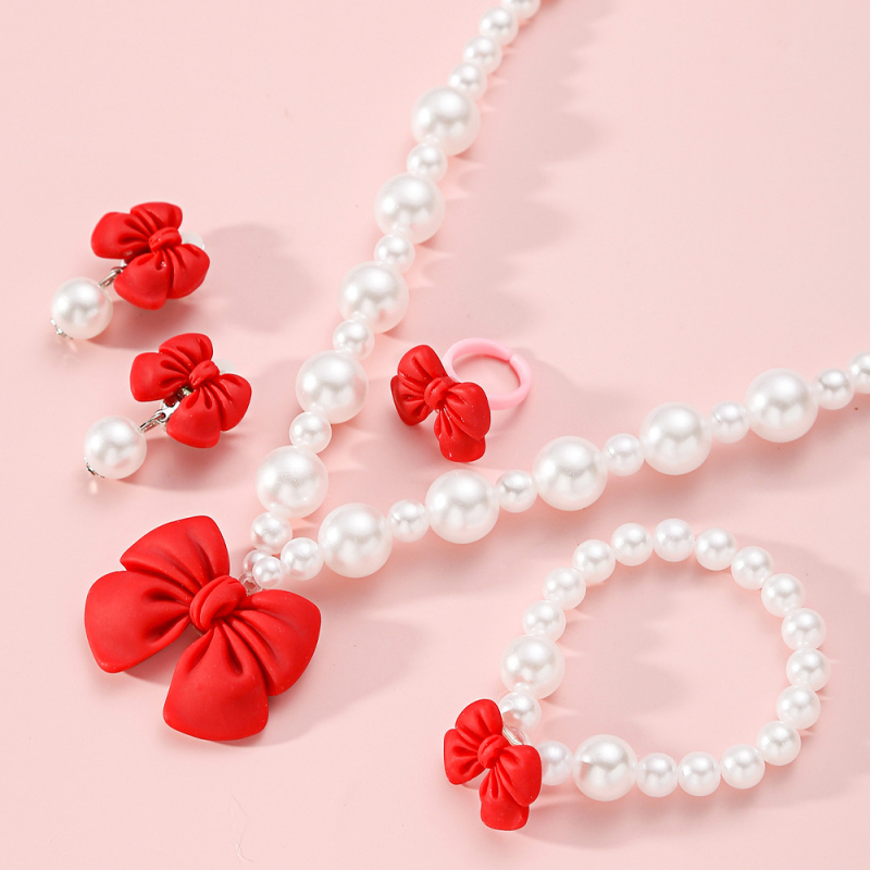 Detský set náhrdelníka s mašľou, prsteň a náramok, Princezná séria – ručná výroba; plast/živica; guľový reťaz; príves z živice; vek 3–10 rokov