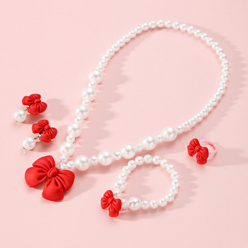 Detský set náhrdelníka s mašľou, prsteň a náramok, Princezná séria – ručná výroba; plast/živica; guľový reťaz; príves z živice; vek 3–10 rokov