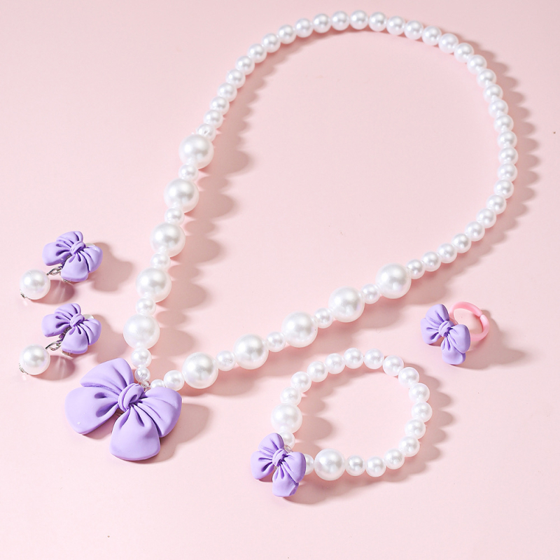 Detský set náhrdelníka s mašľou, prsteň a náramok, Princezná séria – ručná výroba; plast/živica; guľový reťaz; príves z živice; vek 3–10 rokov