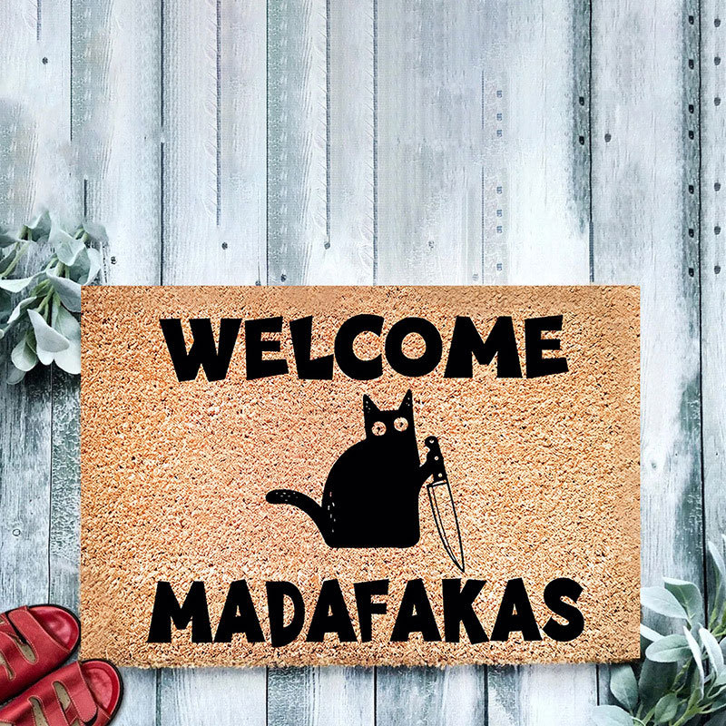 Covoraș de podea din catifea, cu model de animale drăguțe, pătrat, lavabil, pentru intrare