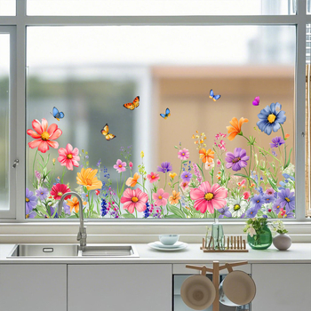 Zidne naljepnice s motivima biljaka, cvijeća i leptira – PVC, samoljepljive, otporne na uklanjanje, moderan minimalistički stil, 1 kom, pogodna za dnevni boravak, spavaću sobu, restoran ili balkon