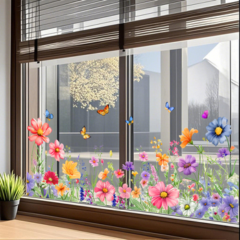 Zidne naljepnice s motivima biljaka, cvijeća i leptira – PVC, samoljepljive, otporne na uklanjanje, moderan minimalistički stil, 1 kom, pogodna za dnevni boravak, spavaću sobu, restoran ili balkon