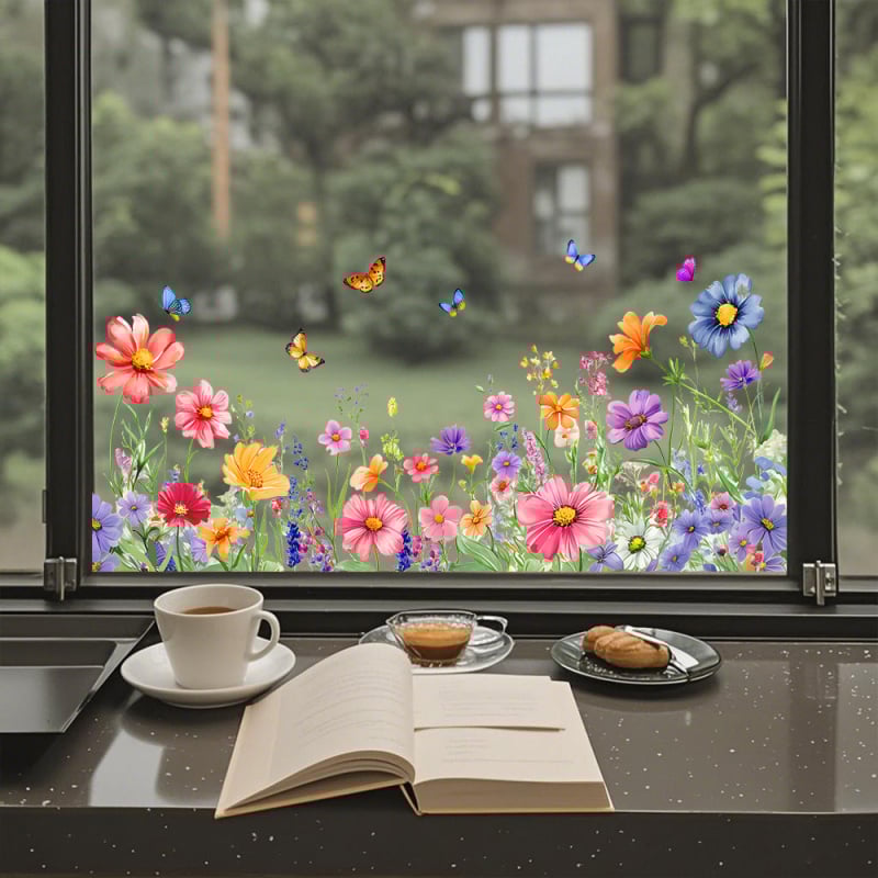 Zidne naljepnice s motivima biljaka, cvijeća i leptira – PVC, samoljepljive, otporne na uklanjanje, moderan minimalistički stil, 1 kom, pogodna za dnevni boravak, spavaću sobu, restoran ili balkon