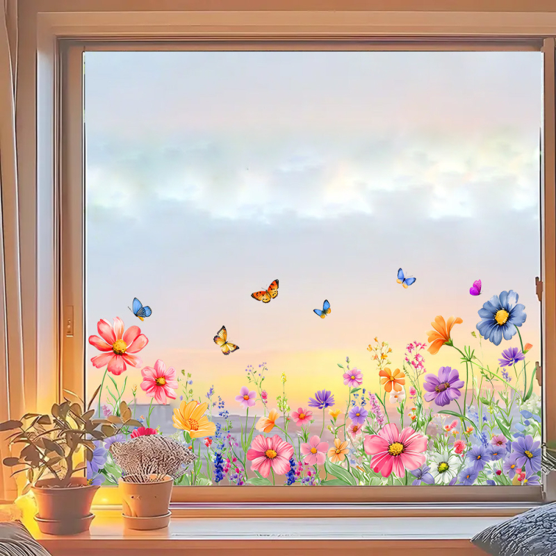 Zidne naljepnice s motivima biljaka, cvijeća i leptira – PVC, samoljepljive, otporne na uklanjanje, moderan minimalistički stil, 1 kom, pogodna za dnevni boravak, spavaću sobu, restoran ili balkon