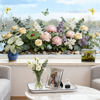 Sticker electrostatic pentru geam din PVC – model floral (1 bucată), decor impermeabil pentru living, dormitor, birou; personalizare disponibilă