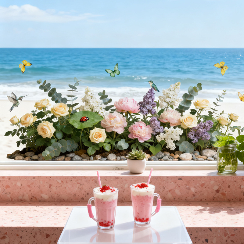 Sticker electrostatic pentru geam din PVC – model floral (1 bucată), decor impermeabil pentru living, dormitor, birou; personalizare disponibilă