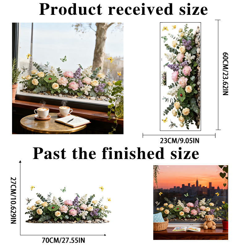 Sticker electrostatic pentru geam din PVC – model floral (1 bucată), decor impermeabil pentru living, dormitor, birou; personalizare disponibilă