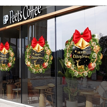 Božićna girlanda za prozor s elektrostatickim naljepnicama za staklo — PVC, 1 komad, crtani uzorak, dekorativna zidna naljepnica, pogodna za dnevni boravak, restoran i trgovački prostor