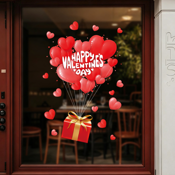 Sticker de fereastră – PVC, model inimă, 1 bucată, autoadeziv decorativ pentru geam/ușă de sticlă în restaurante, bucătării, băi, intrări, balcoane, spații comerciale