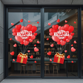 Sticker de fereastră – PVC, model inimă, 1 bucată, autoadeziv decorativ pentru geam/ușă de sticlă în restaurante, bucătării, băi, intrări, balcoane, spații comerciale
