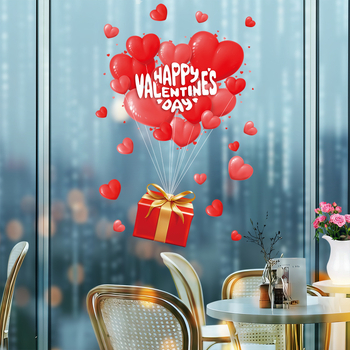 Sticker de fereastră – PVC, model inimă, 1 bucată, autoadeziv decorativ pentru geam/ușă de sticlă în restaurante, bucătării, băi, intrări, balcoane, spații comerciale