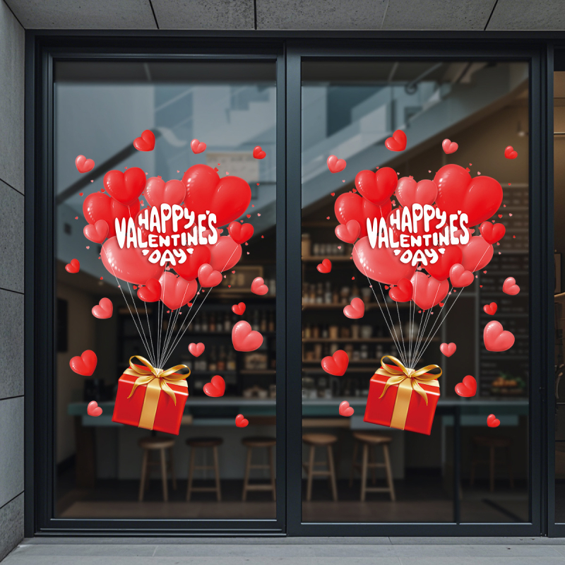 Sticker de fereastră – PVC, model inimă, 1 bucată, autoadeziv decorativ pentru geam/ușă de sticlă în restaurante, bucătării, băi, intrări, balcoane, spații comerciale