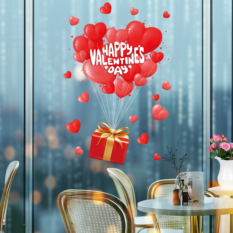 Sticker de fereastră – PVC, model inimă, 1 bucată, autoadeziv decorativ pentru geam/ușă de sticlă în restaurante, bucătării, băi, intrări, balcoane, spații comerciale