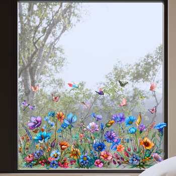 Autocolant de perete electrostatic, fără adeziv, cu flori, fluturi și dragonflies; PVC, impermeabil, rezistent la umezeală, murdărie și mucegai. Model 21212100336; 1 bucată.
