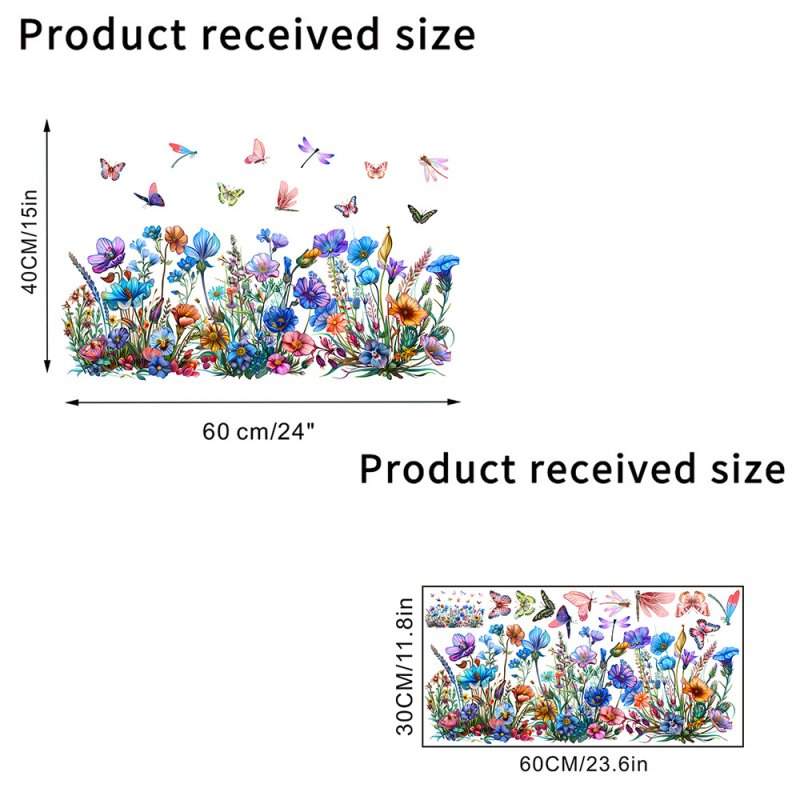 Autocolant de perete electrostatic, fără adeziv, cu flori, fluturi și dragonflies; PVC, impermeabil, rezistent la umezeală, murdărie și mucegai. Model 21212100336; 1 bucată.