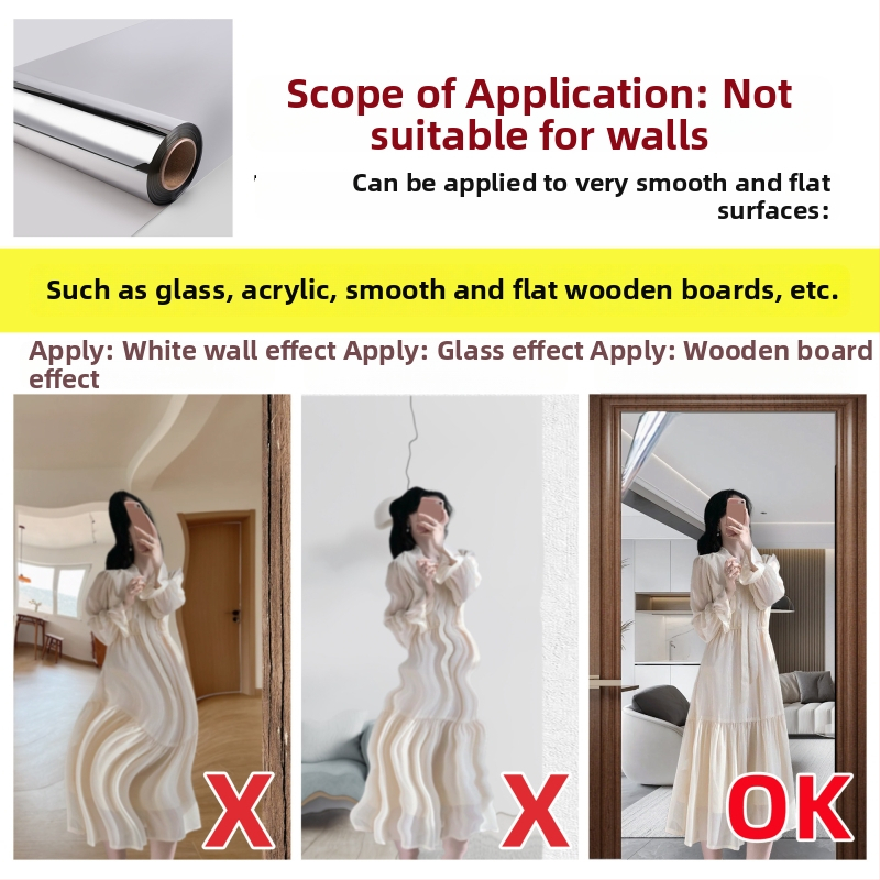 PET spoguļu plēve, pašlīmējoša, griežama, 1 gab., vienkāršs stils, guļamistabas dekors