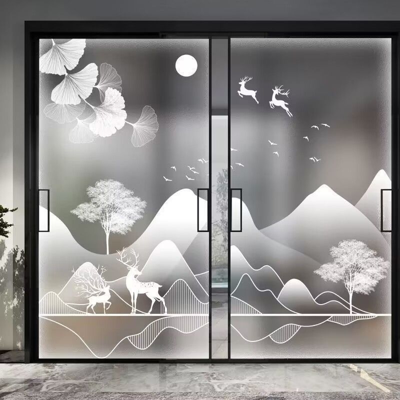 Privatnost staklena naljepnica s lotosom – PVC, samoljepljiva, kineskog stila biljni uzorak, 1 komad, pogodna za kupaonicu i kuhinju