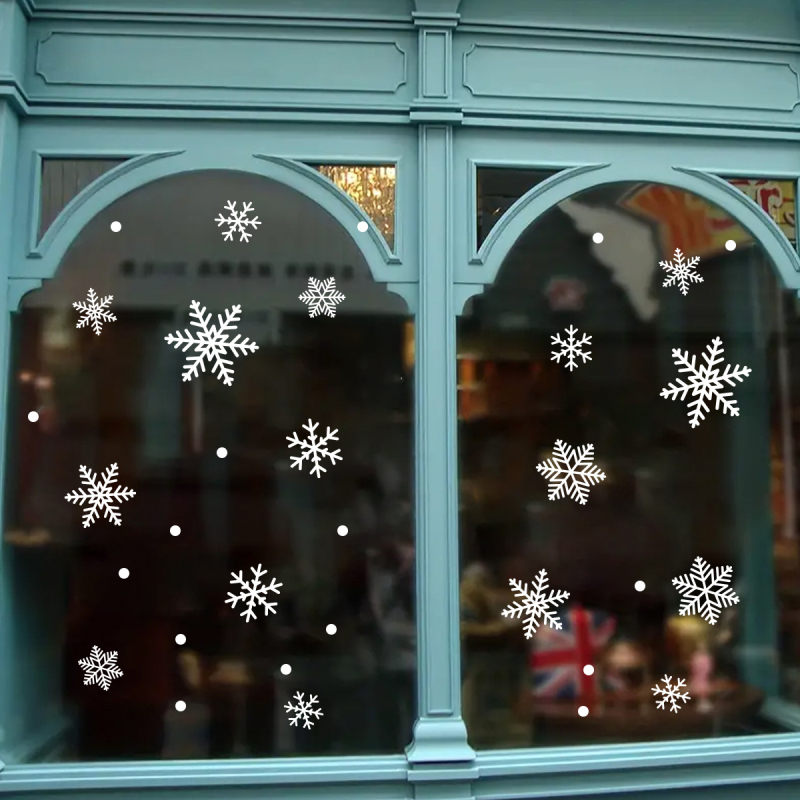 BR0669C Autocolant pentru fereastră cu fulgi de zăpadă, complet transparent UV, decor pentru geamul de sticlă, PVC, Model Cartoon, 2 bucăți, pentru living, dormitor, hol