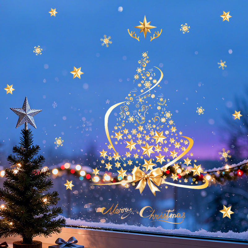 Akrilne staklene naljepnice za Božićno drvce, elektrostaticko prianjanje, 1 komad, pogodno za dnevni boravak, spavaću sobu, ured, vanjske prostore