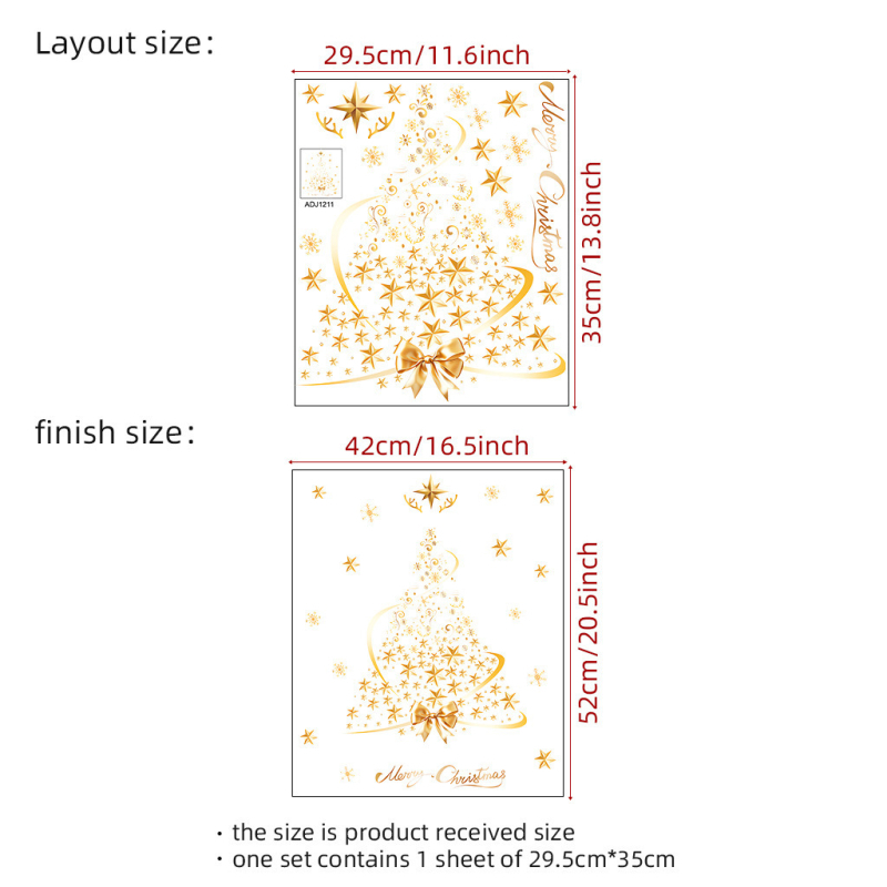 Akrilne staklene naljepnice za Božićno drvce, elektrostaticko prianjanje, 1 komad, pogodno za dnevni boravak, spavaću sobu, ured, vanjske prostore