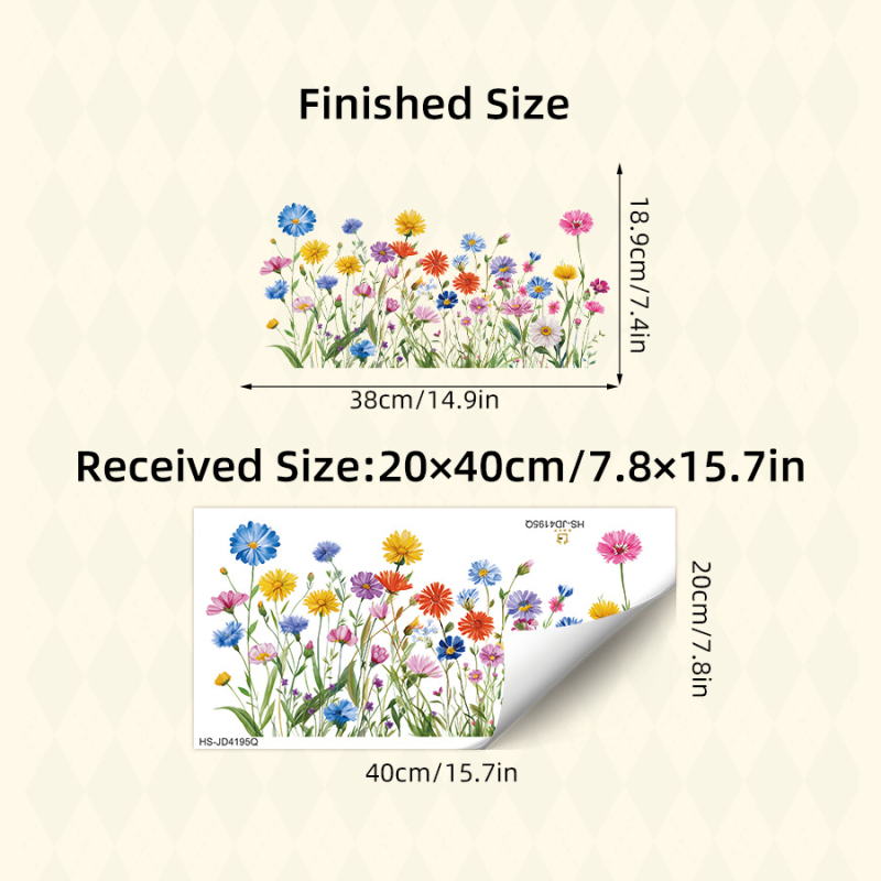 Autocolant electrostatic pentru geam – Flori sălbatice în stil pastoral acuarelă, PVC, pentru dormitor, sufragerie și hol, decorare sticlă