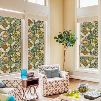 Film mat pentru sticlă, intimitate - PVC, adeziv electrostatic, model circular, stil modern minimalist, pentru baie