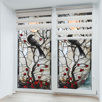 Autocolant PVC pentru sticla ferestrei cu motiv plante și flori, 1 bucată, stil modern minimalist