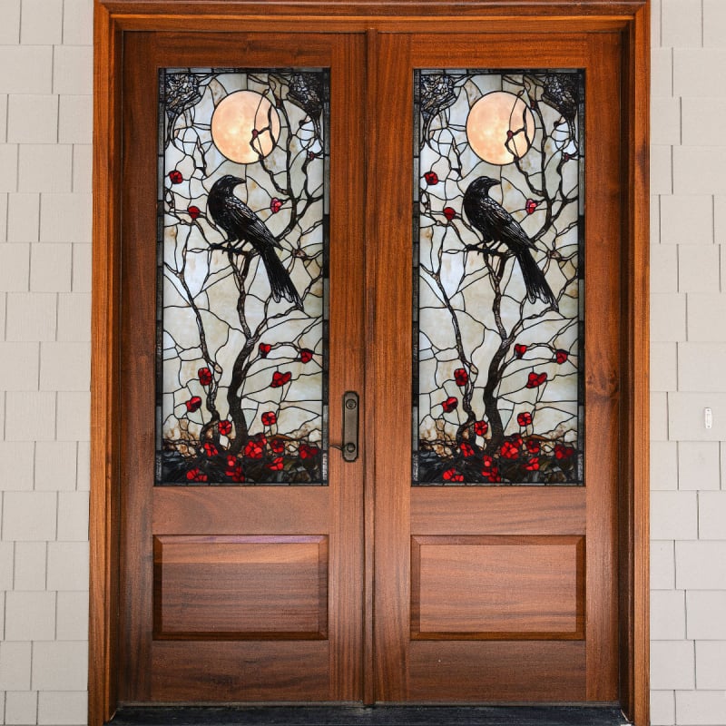 Autocolant PVC pentru sticla ferestrei cu motiv plante și flori, 1 bucată, stil modern minimalist