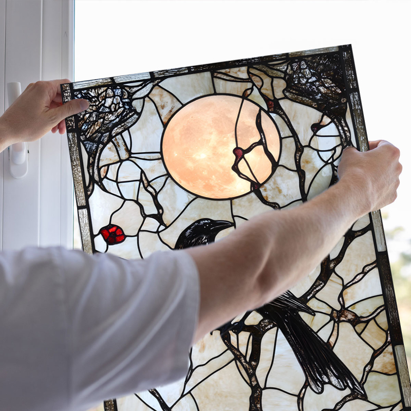 Autocolant PVC pentru sticla ferestrei cu motiv plante și flori, 1 bucată, stil modern minimalist