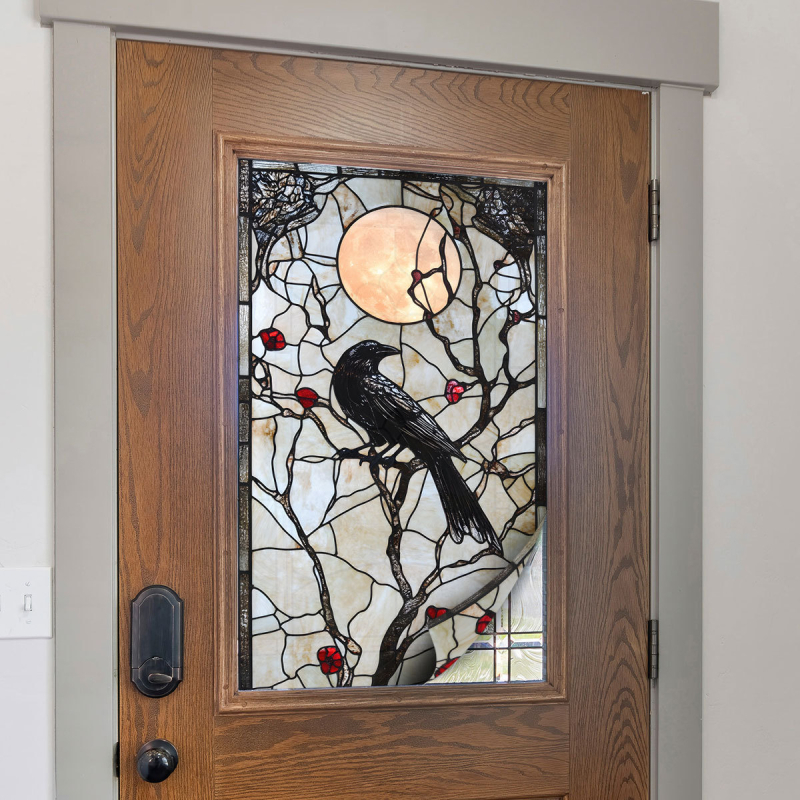 Autocolant PVC pentru sticla ferestrei cu motiv plante și flori, 1 bucată, stil modern minimalist