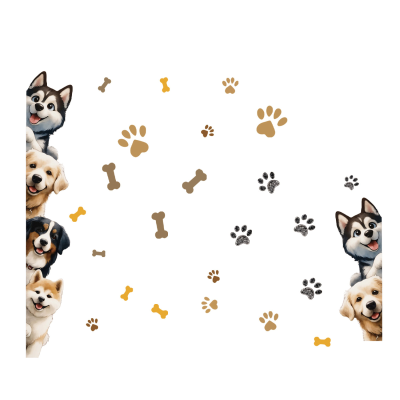 Autocolant de perete cu câine – design animale drăguțe, PVC, rezistent la apă, 1 bucată