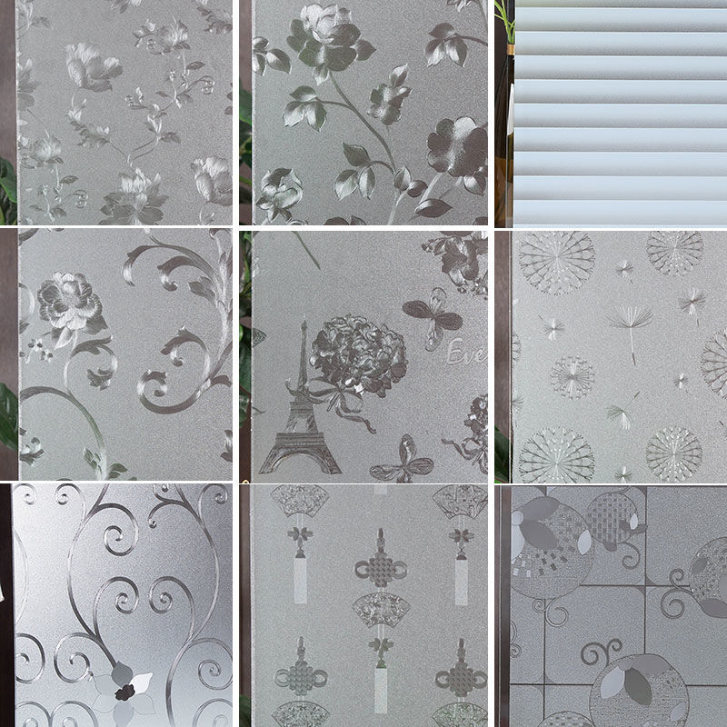 Folie de geam din sticlă opacă pentru fereastră, PVC autoadeziv, stil simplu și modern, model plante și flori, 1 bucată