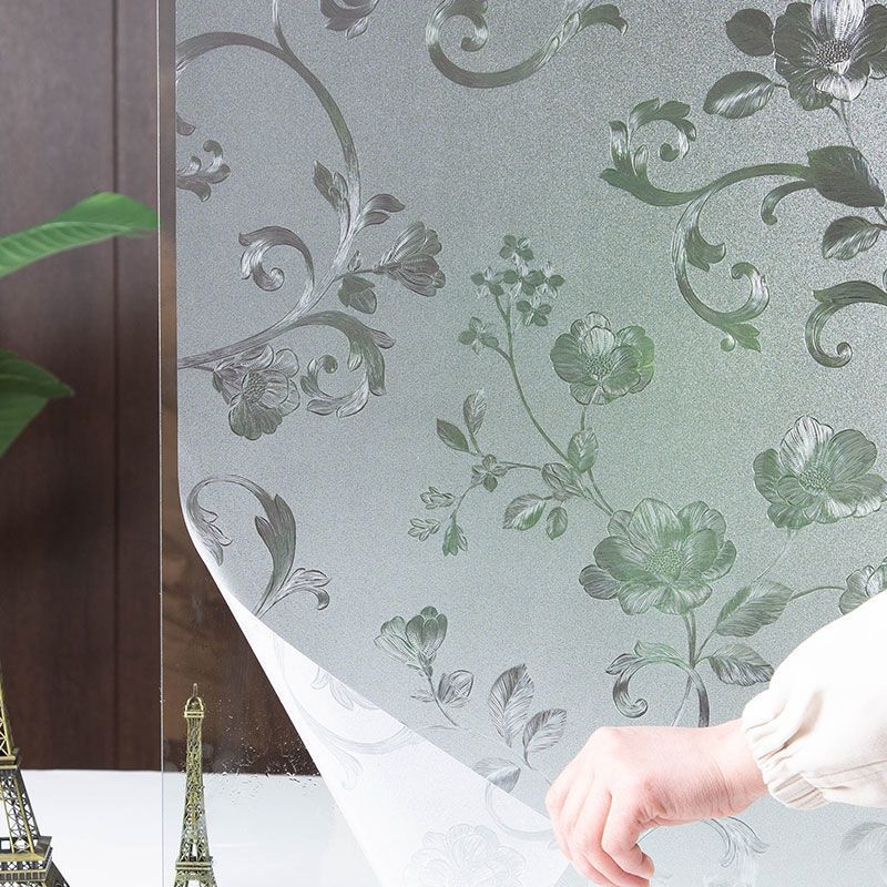 Folie de geam din sticlă opacă pentru fereastră, PVC autoadeziv, stil simplu și modern, model plante și flori, 1 bucată