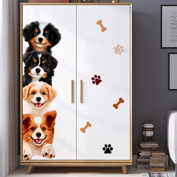 Sticker de perete cu cățeluși: amprentă de labă și os, PVC, 1 bucată, decorativ, model curcubeu/cartoon/animale drăguțe, pentru living, dormitor și hol