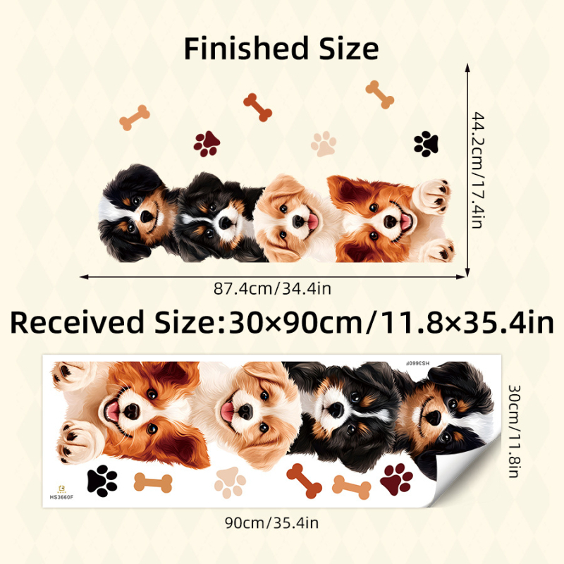 Sticker de perete cu cățeluși: amprentă de labă și os, PVC, 1 bucată, decorativ, model curcubeu/cartoon/animale drăguțe, pentru living, dormitor și hol