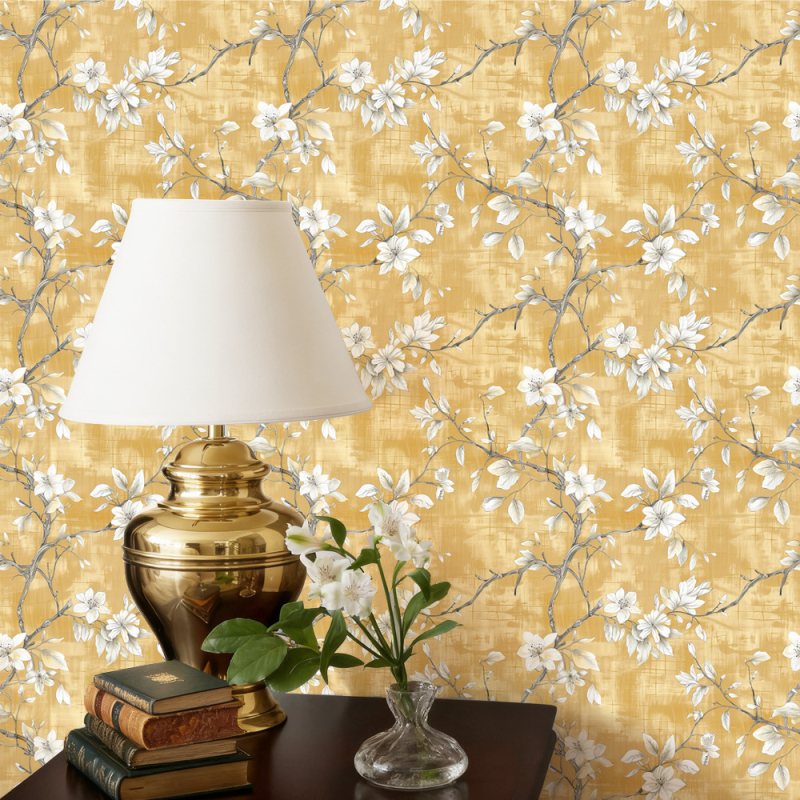 Autocolant de perete din PVC – stil chinezesc, impermeabil, autoadeziv, model cu plante și flori, 1 bucată