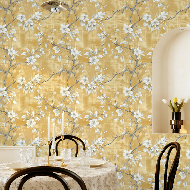 Autocolant de perete din PVC – stil chinezesc, impermeabil, autoadeziv, model cu plante și flori, 1 bucată