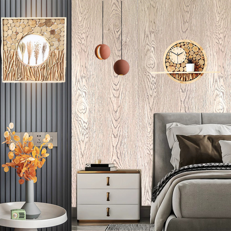 Самозалепващ тапет с дървесен модел (огнеупорен, антистатичен, антибактериален, шумоизолационен)