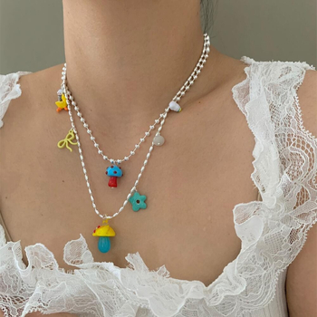 Colier geometric din aliaj, pandantiv din cupru, placare electrolitică, lanț standard