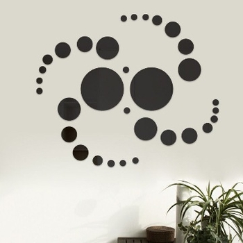 Apaļas spoguļu sienas uzlīmes 3D dekors, PS materiāls, pašlīmējošas, vienkrāsains raksts, divas versijas: komplekti ar 32 vai 26 gabaliem