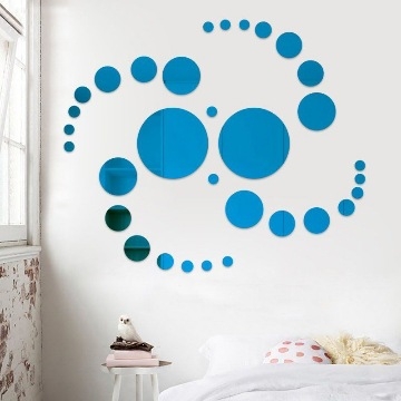 Apaļas spoguļu sienas uzlīmes 3D dekors, PS materiāls, pašlīmējošas, vienkrāsains raksts, divas versijas: komplekti ar 32 vai 26 gabaliem