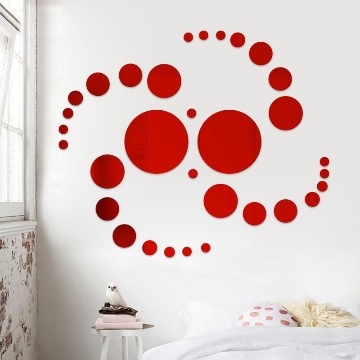 Apaļas spoguļu sienas uzlīmes 3D dekors, PS materiāls, pašlīmējošas, vienkrāsains raksts, divas versijas: komplekti ar 32 vai 26 gabaliem