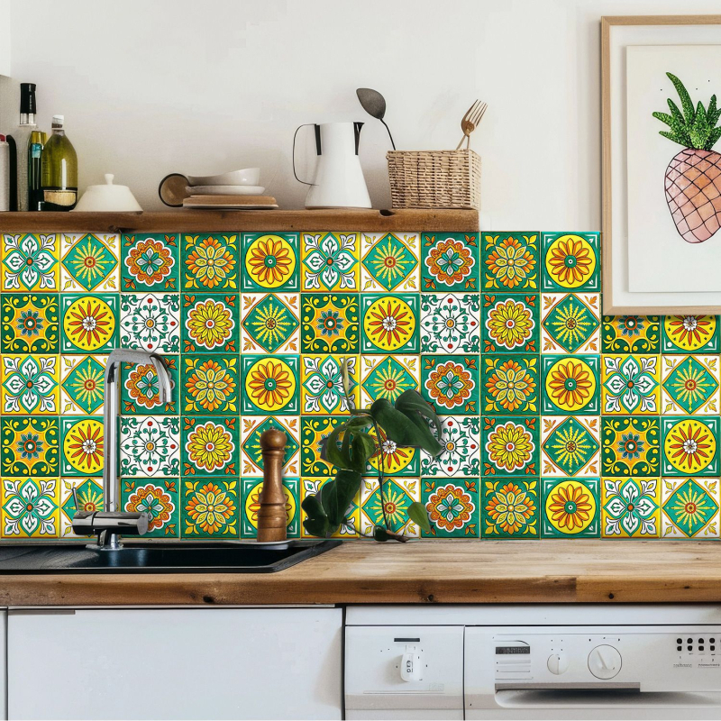 PVC zidne naljepnice s geometrijskim uzorkom za kuhinju i kupaonu – otporne na masnoće, vodootporne, protiv prljavštine i plijesni; više od 5 komada