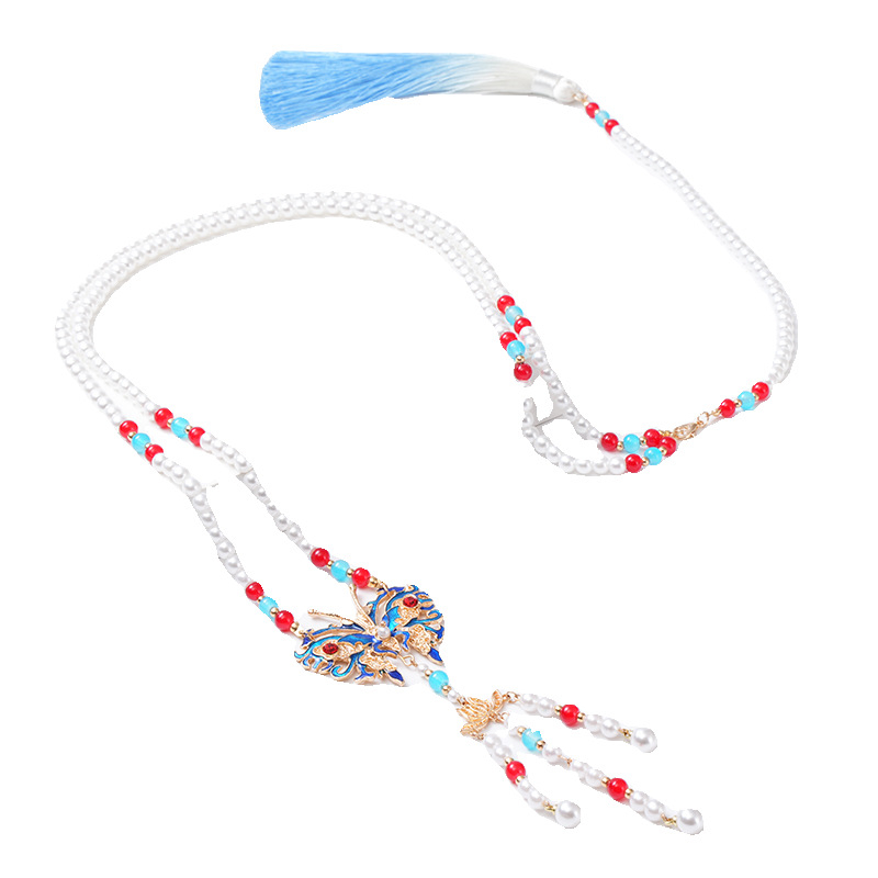 Colier cu motiv de fluture și mărgele în nuanțe de nor, din rășină, șir de mărgele, lungime 51–80 cm, stil etnic, pandantiv din plastic