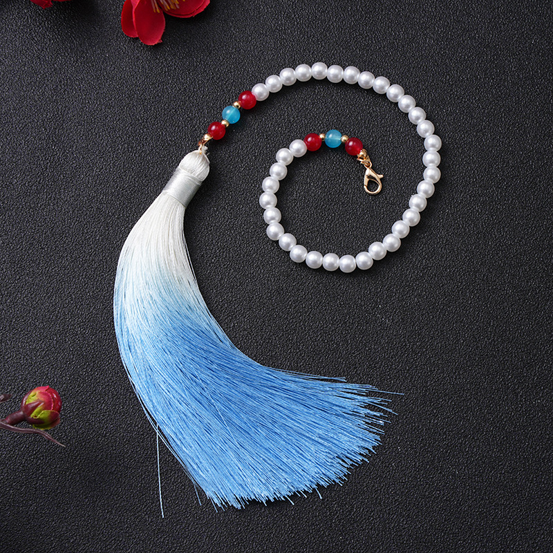 Colier cu motiv de fluture și mărgele în nuanțe de nor, din rășină, șir de mărgele, lungime 51–80 cm, stil etnic, pandantiv din plastic