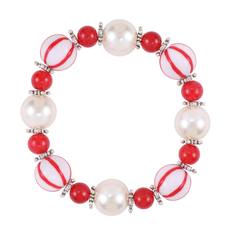 Set pentru copii: colier și brățară cu mărgele acrilice și pandantiv de sticlă, lucrat manual, serie Crăciun, stil copii/desene animate, ambalare individuală