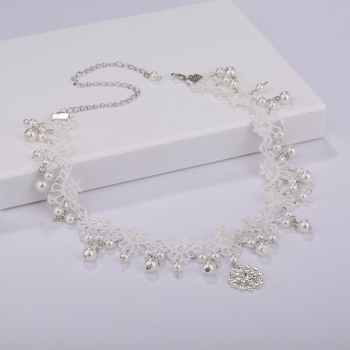 Ogrlica od čipke s privjeskom od umjetne perle, korejskog stila cvjetni dizajn, podesiva duljina 21–50 cm