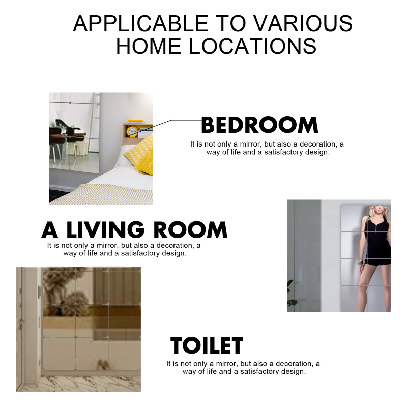 Akrila sienas spogulis, pašlīmējošs, paneļu salikums, vienkāršs dizains guļamistabai