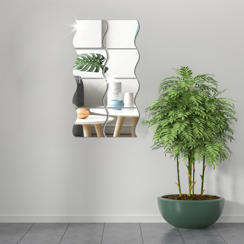 Akrila spoguļu sienas uzlīmes ar viļņotu dizainu, pašlīmējošas, mūsdienīgs stils, piemērotas viesistabai, guļamistabai, studijai, vannas istabai, ieejai un komerciāliem telpām